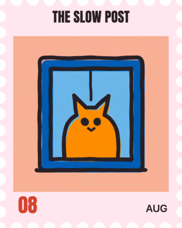The Slow Post's stamp for August: a cat in a window
