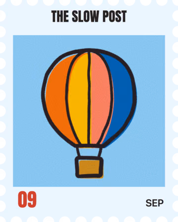 The Slow Post's stamp for September: a hot-air balloon