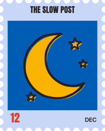 The Slow Post's stamp for December: a crescent moon